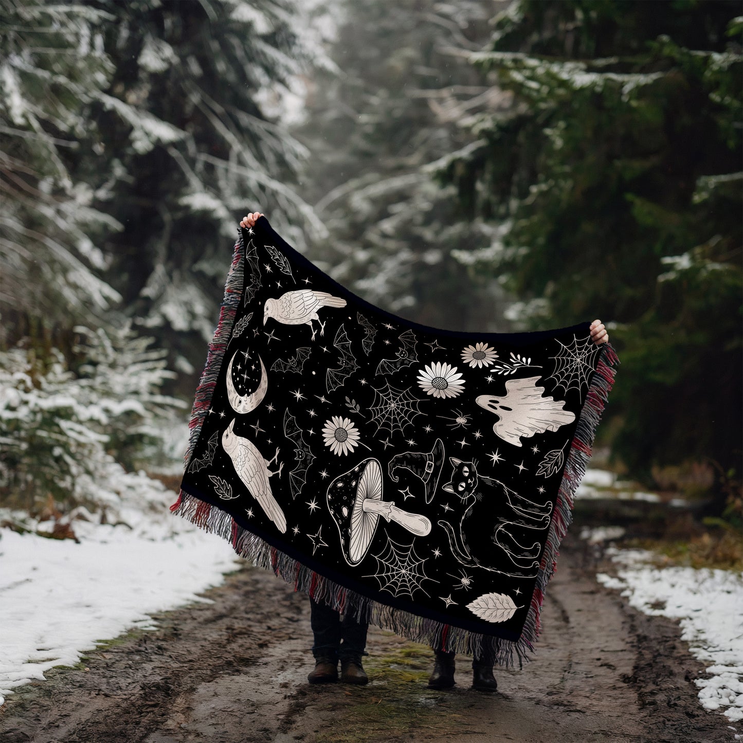 Black Cat & Raven Halloween Blanket