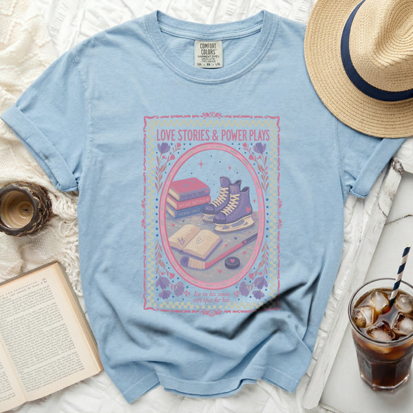 Love Stories & Power Plays Hockey Tee in Chambray