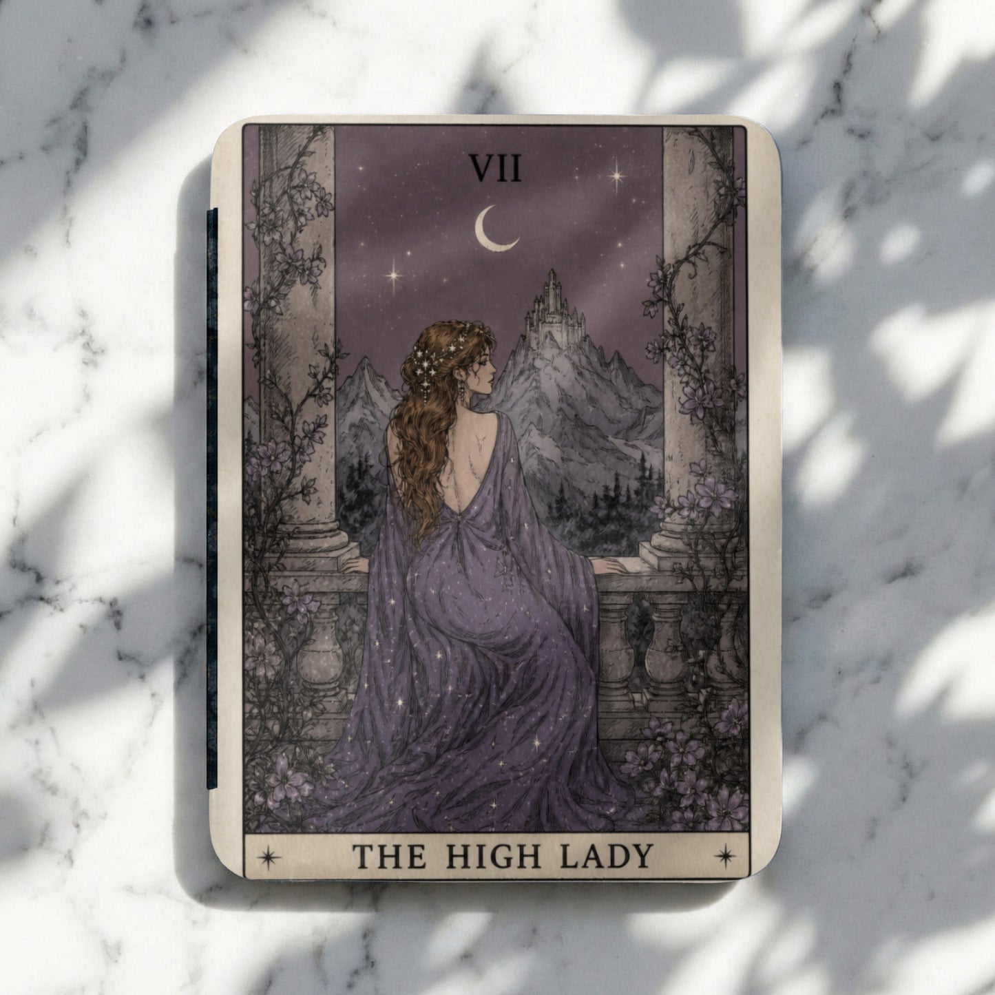 Tarot card "The High Lady" with Roman numeral VII and a crescent moon.