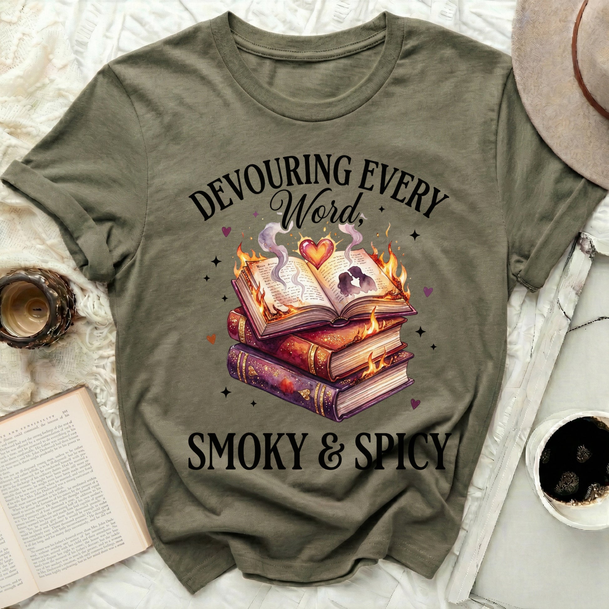 Devouring Every Word Smoky & Spicy Books Lovers product type
Booklover Reading Literary Bibliophile Books Word Enthusiast Smoky Spicy Design Fire Books Heart Design Reader Life Unique Graphic Bookish Charm Storytelling Novel Fan Cozy Reading Knowledge Seek Bookworm Style Olive Green Top Aesthetic Print Passionate Reader