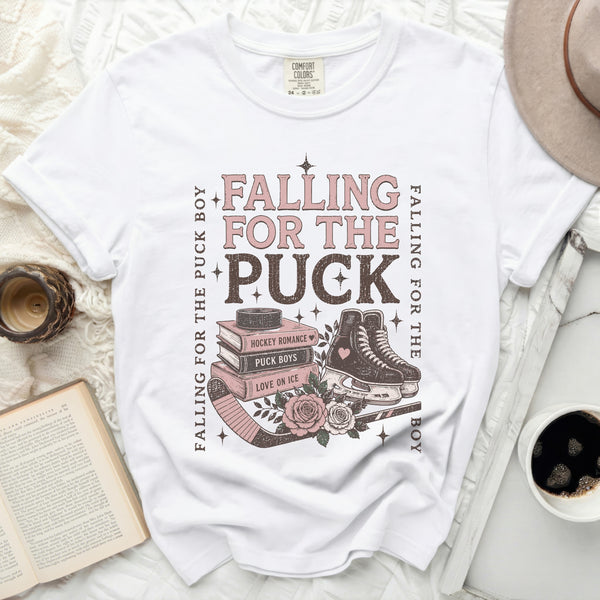 Falling For The Puck Boy Romance Novel Tee in White