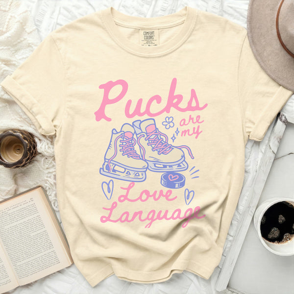 Pucks Are My Love Language Tee in Ivory