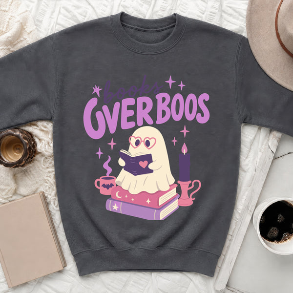 Books Over Boos Ghost Sweatshirt in Dark Heather