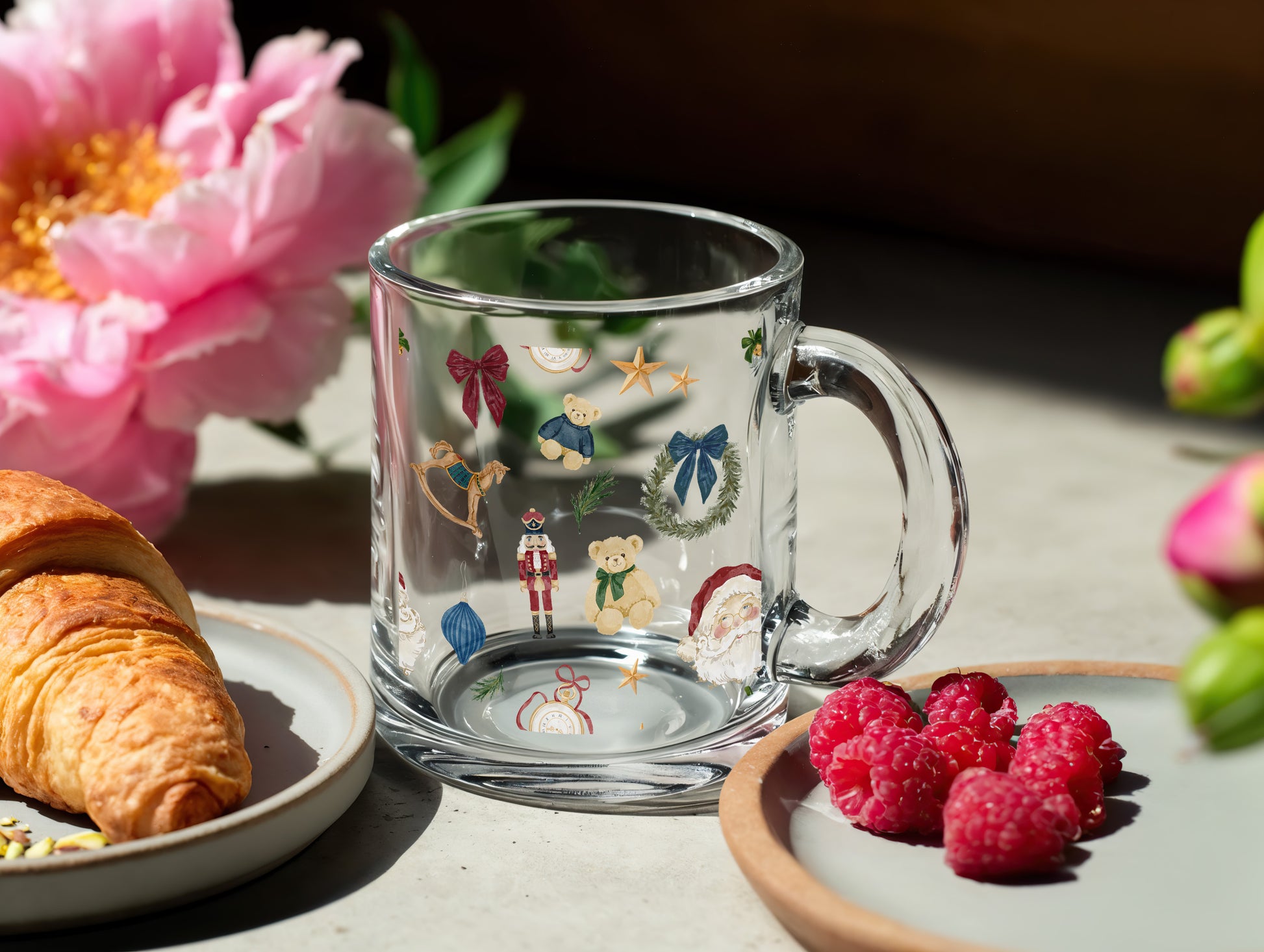 Festive Holiday Printed Clear Mug for Hot and Cold Drinks
