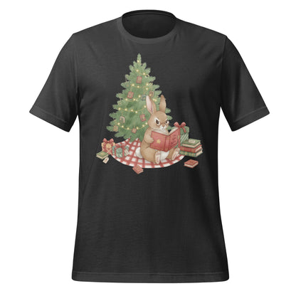 Christmas Bunny Reading by Tree Graphic T-Shirt