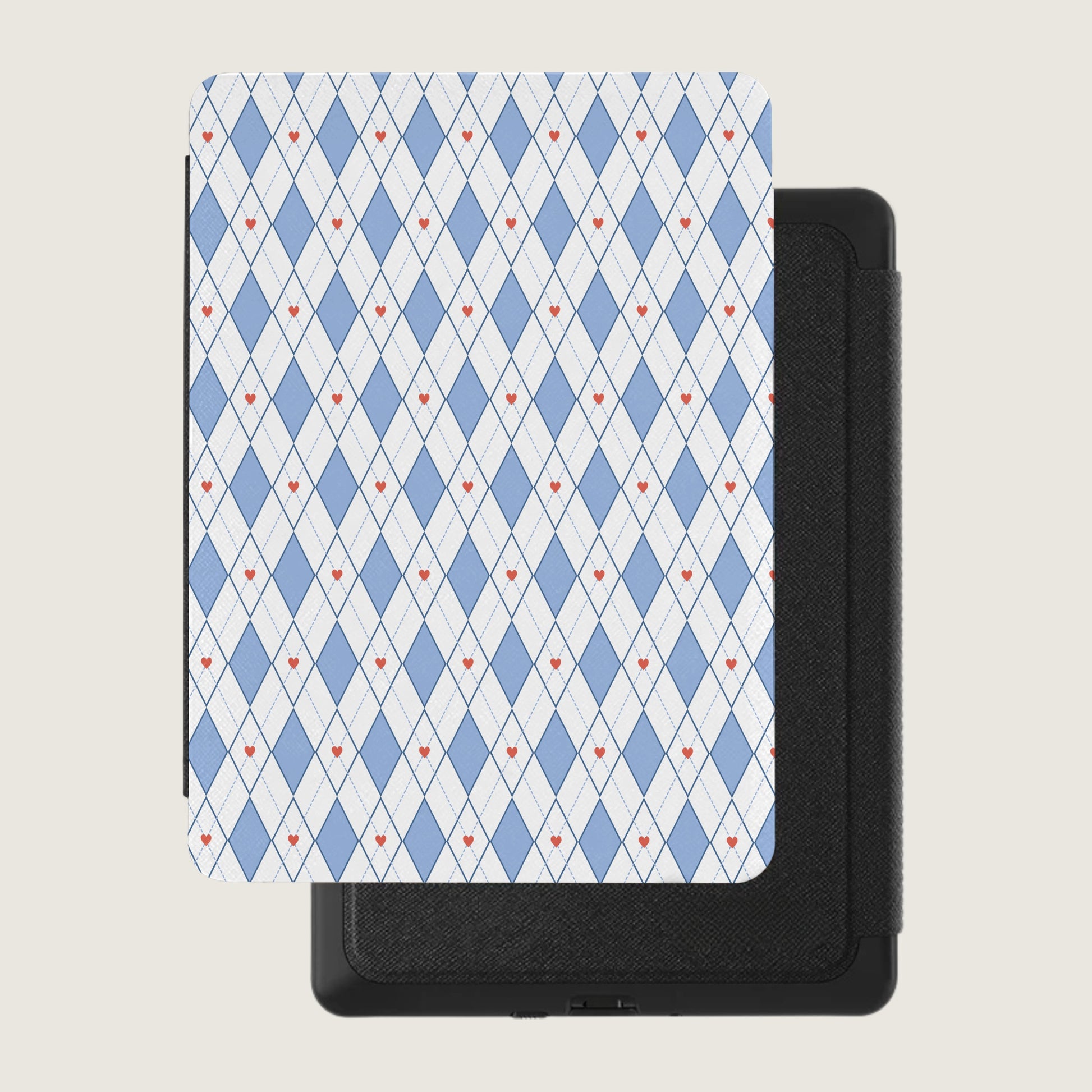 Blue and White Argyle Pattern E-Reader Cover