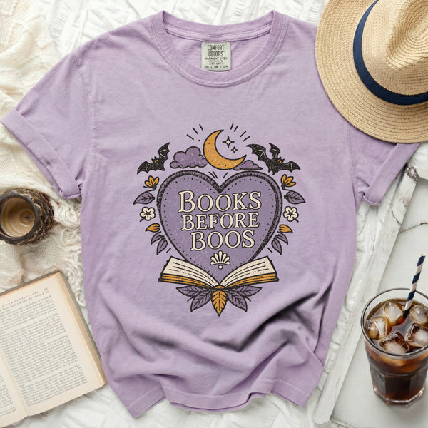 Books Before Boos Emblem Tee in Orchid