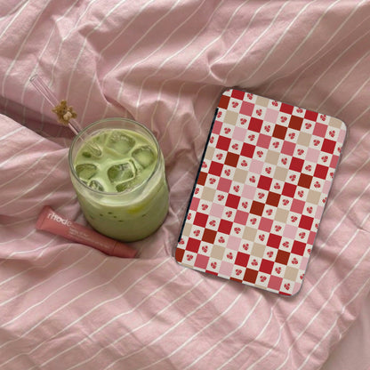 Cute Checkered Red and Pink Flower Pattern Tablet Case