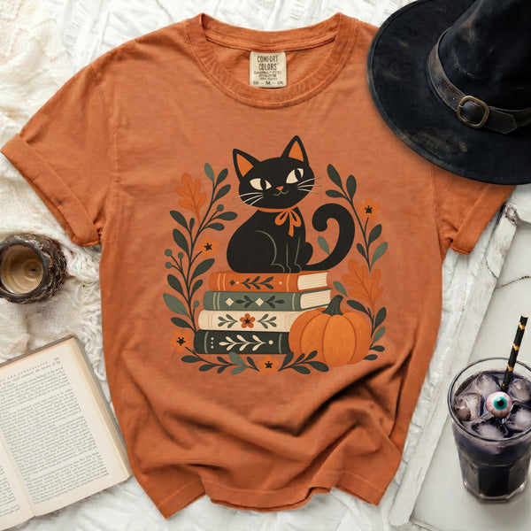 Cozy Bookish Cat Tee in Yam