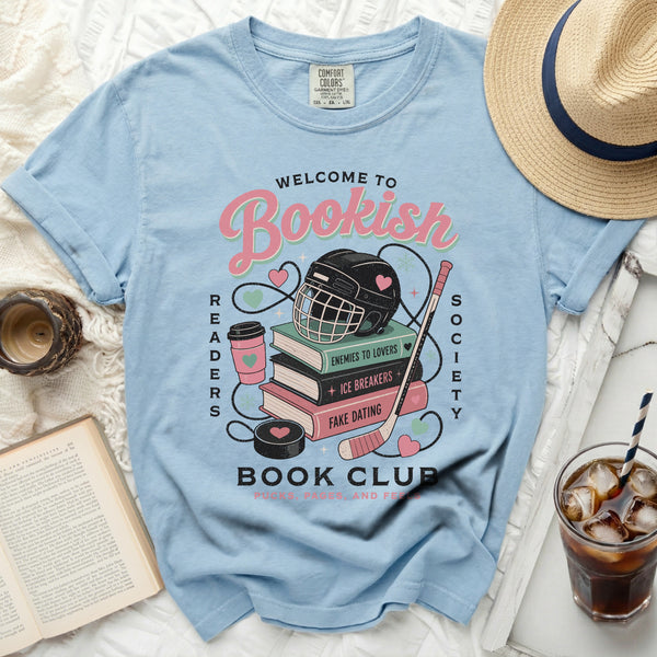 Bookish Hockey Romance Club Tee in Chambray