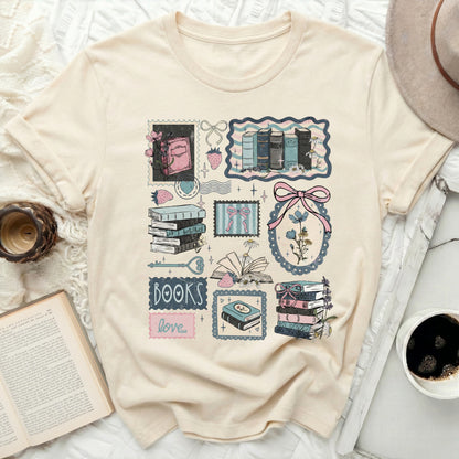 Books Love and Stacked Books Graphic Design Shirt