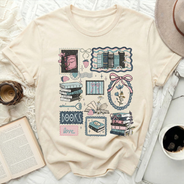 Whimsical Books Tee in Natural