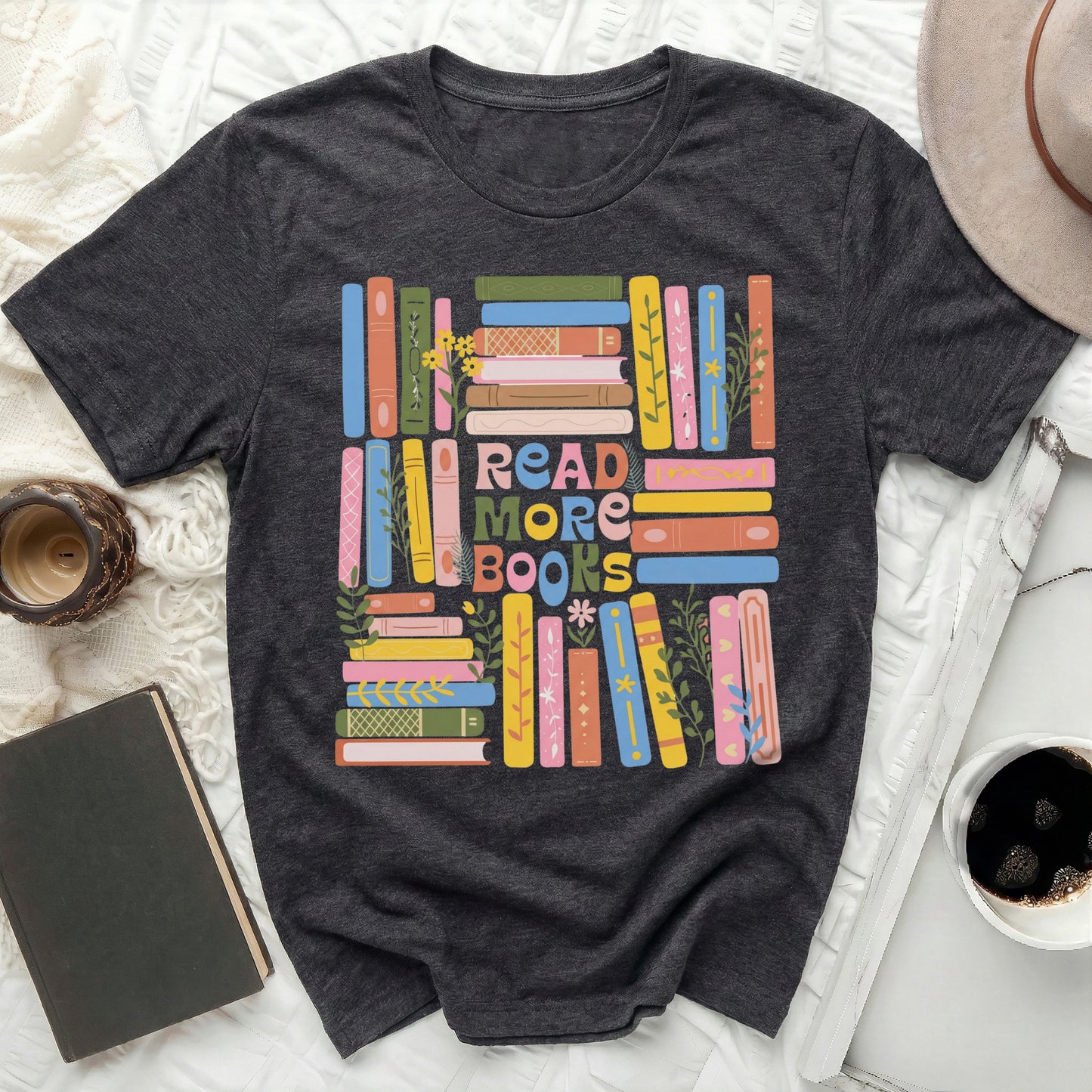 Colorful Bookshelf Design Read More Books T-shirt