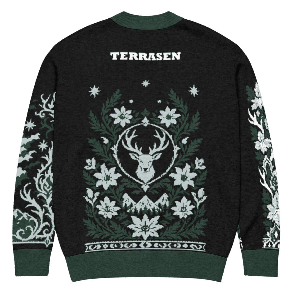 Terrasen Stag Knitted Cardigan flat back with TERRASEN and stag wreath