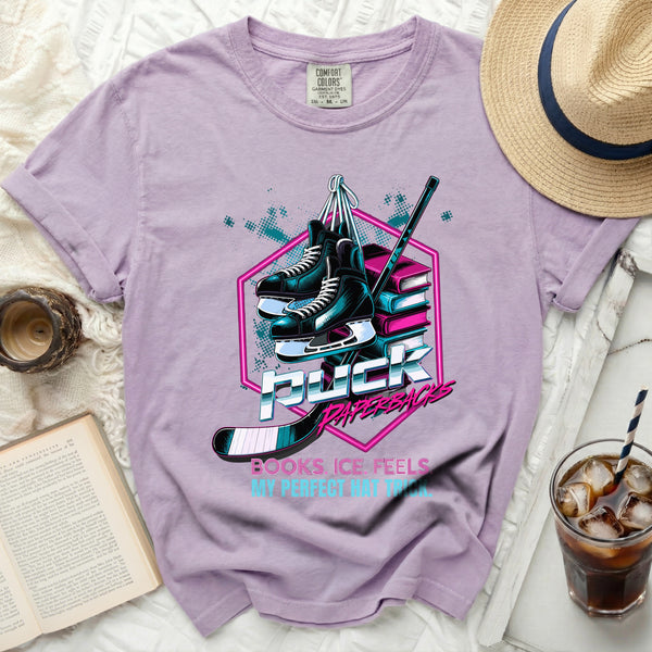 Puck Paperbacks Hockey Reader Tee in Orchid
