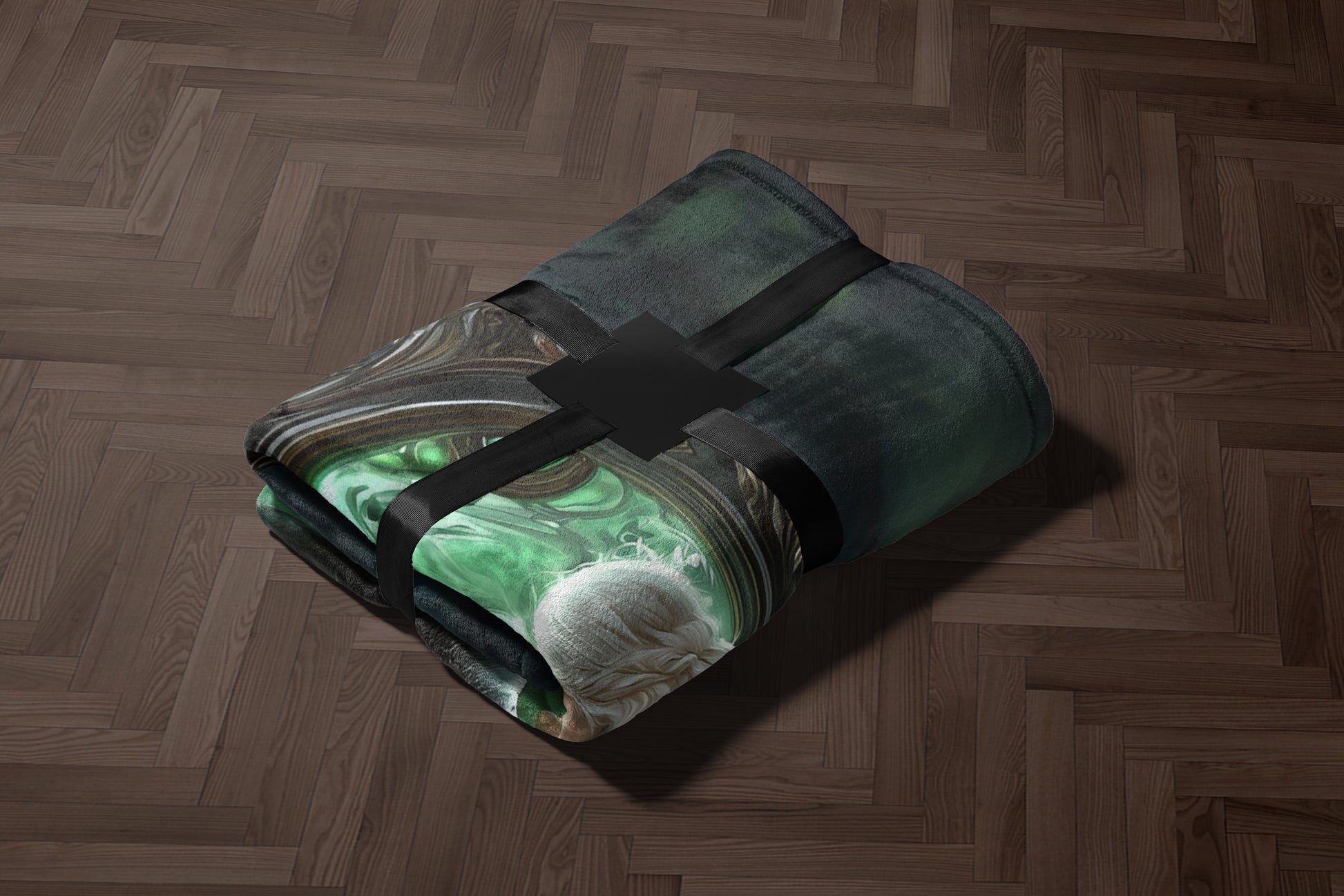 Luxurious Green and Black Velvet Throw Blanket