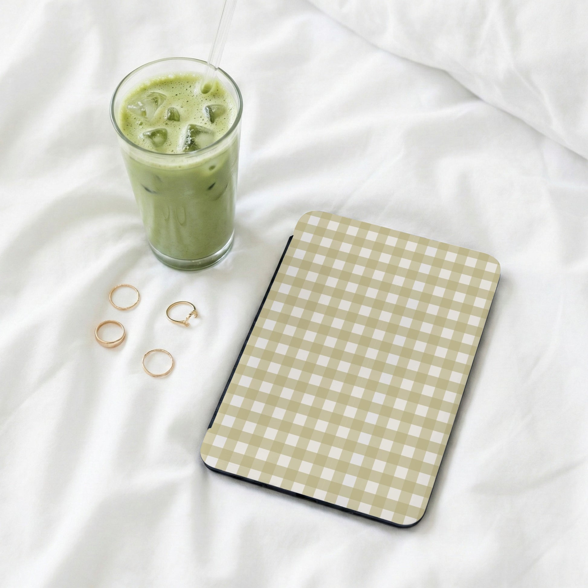 Beige Gingham Checkered Pattern Journal Notebook