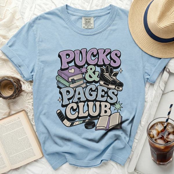 Pucks & Pages Club Retro Tee in Chambray