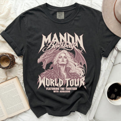 Manon Blackbear world tour graphic t-shirt featuring dragon and woman.