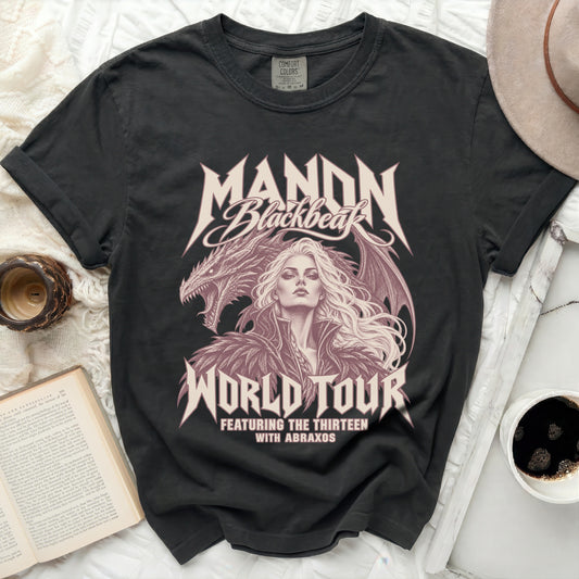 Manon Blackbear world tour graphic t-shirt featuring dragon and woman.