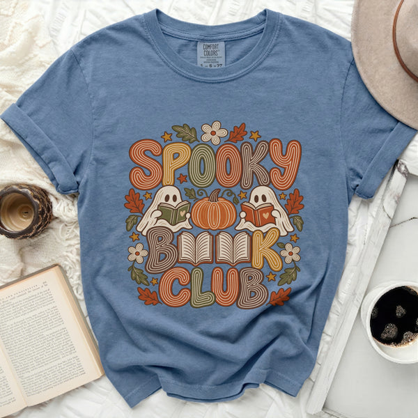 Spooky Book Club Ghost Tee in Blue Jean