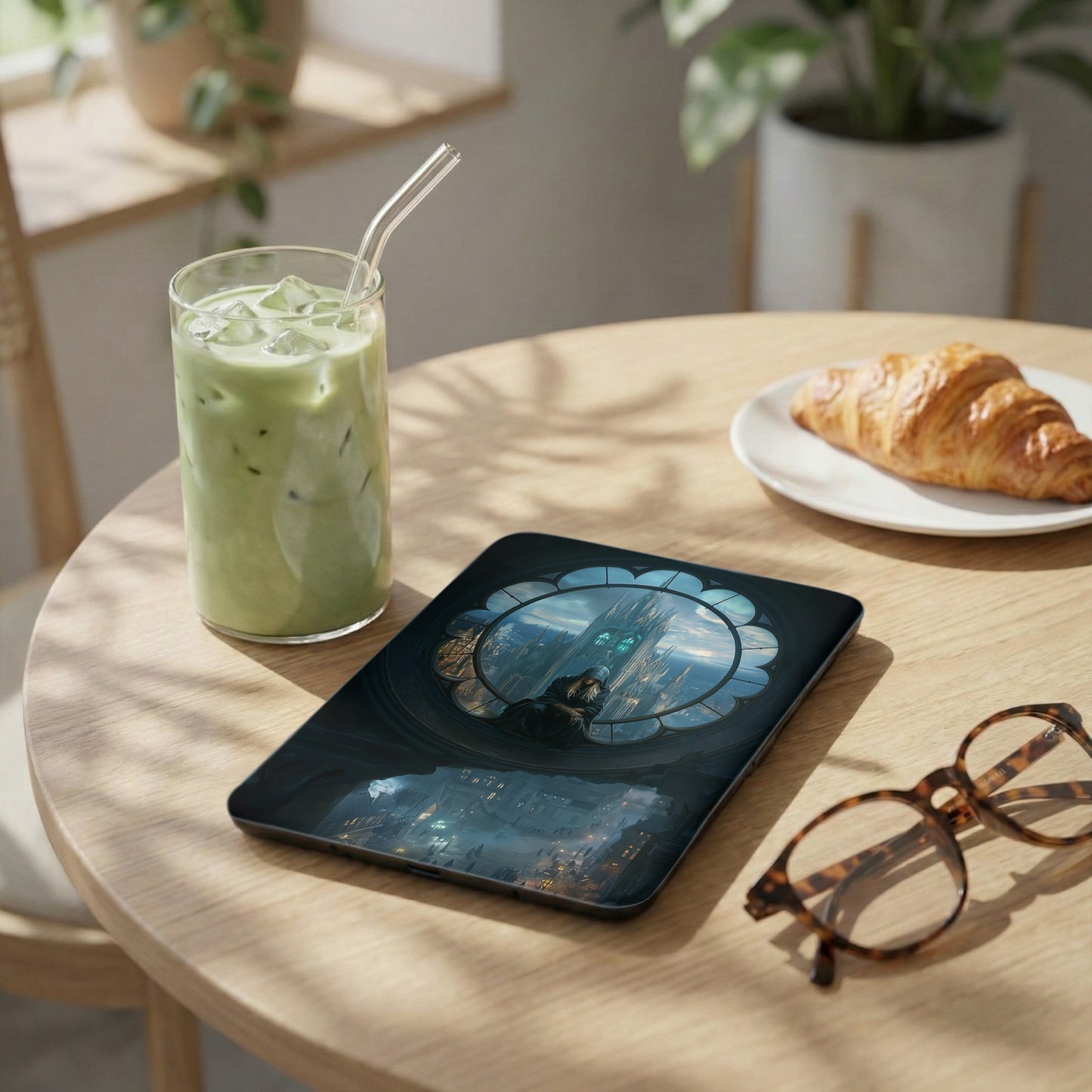 Dark Hooded Figure Fantasy City Window Tablet Display product type