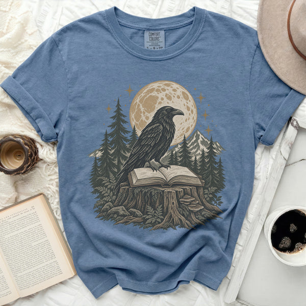Mystic Raven Book Tee in Blue Jean
