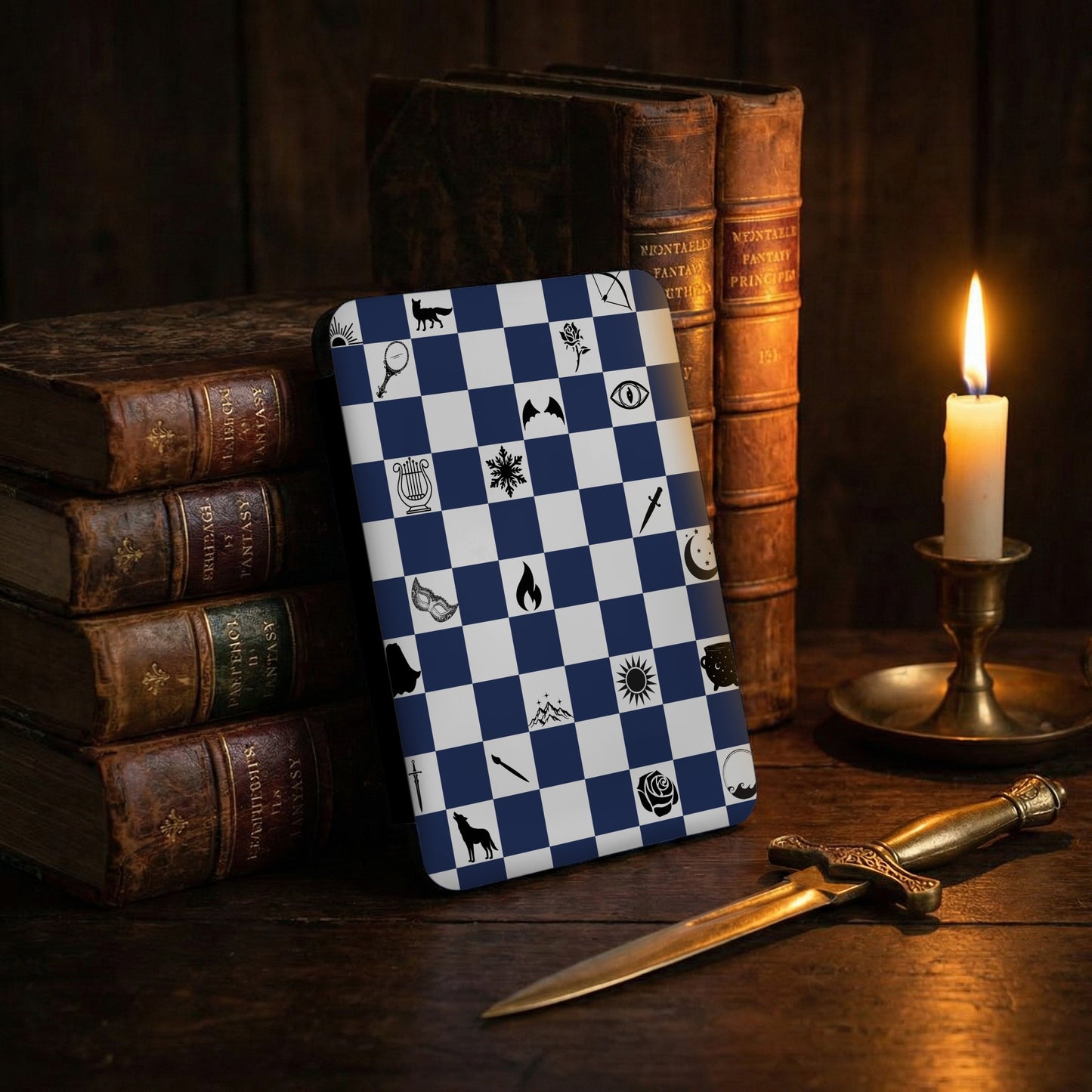 Blue White Checkerboard Fox Snowflake Rose Dagger Sun product type