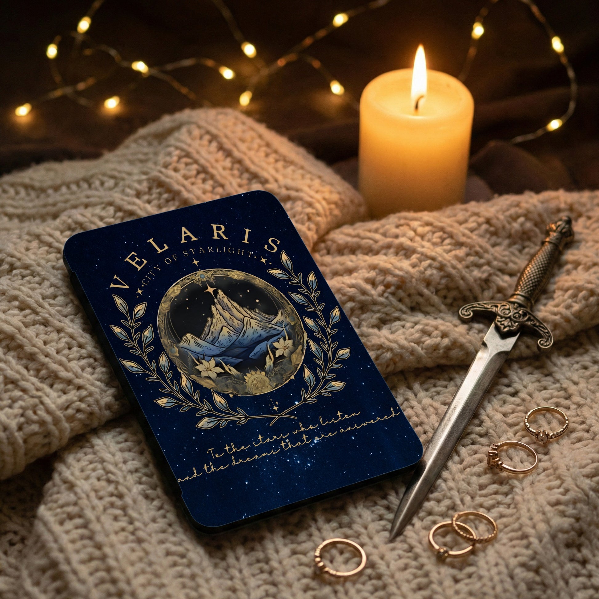 Velaris City of Starlight Fantasy Mountain Design Book Cover product type
