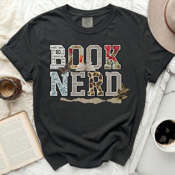 Eclectic Book Nerd Collage Tee in Black