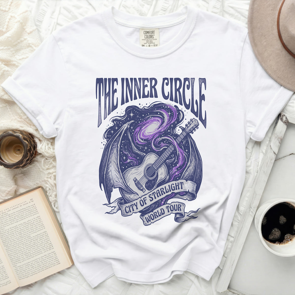 White t-shirt with "The Inner Circle City of Starlight World Tour" graphic.