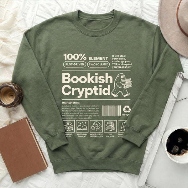 Bookish Cryptid Plot Driven Sweatshirt in Military Green