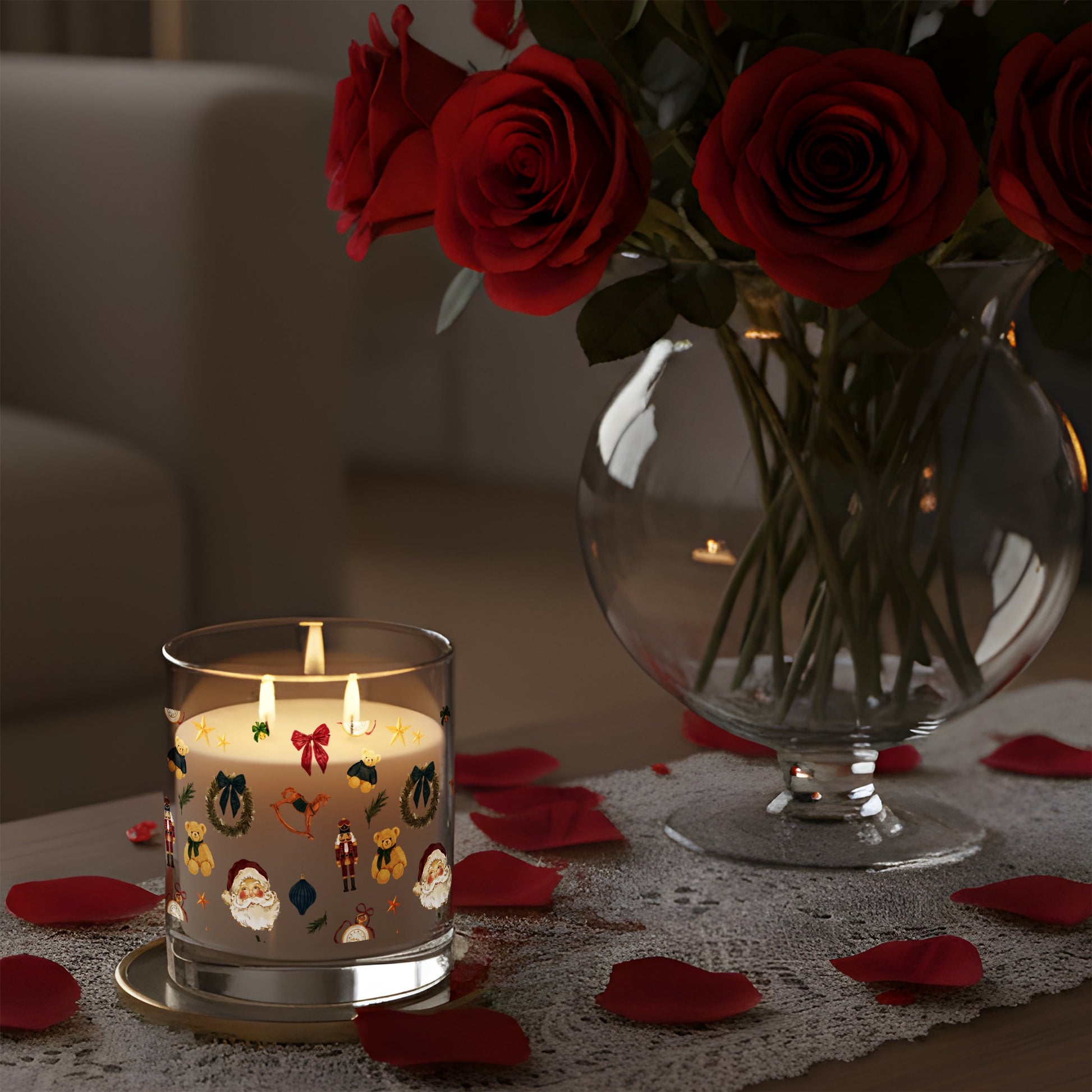 Festive Candle With Christmas Decorations Design Candle