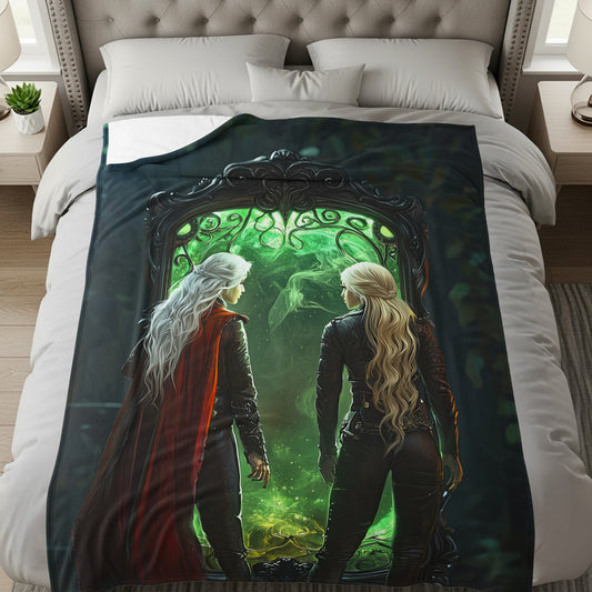 Fantasy Art Duo Facing Mystic Portal Blanket
