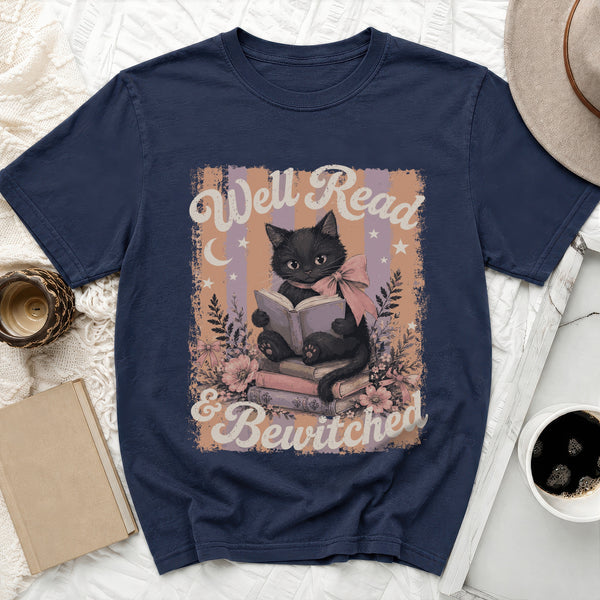 Well Read Cat Tee in True Navy
