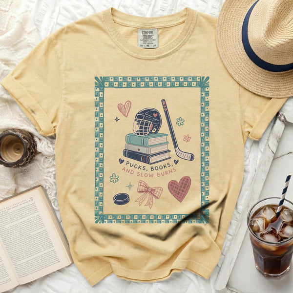 Pucks, Books, Slow Burns Tee in Butter