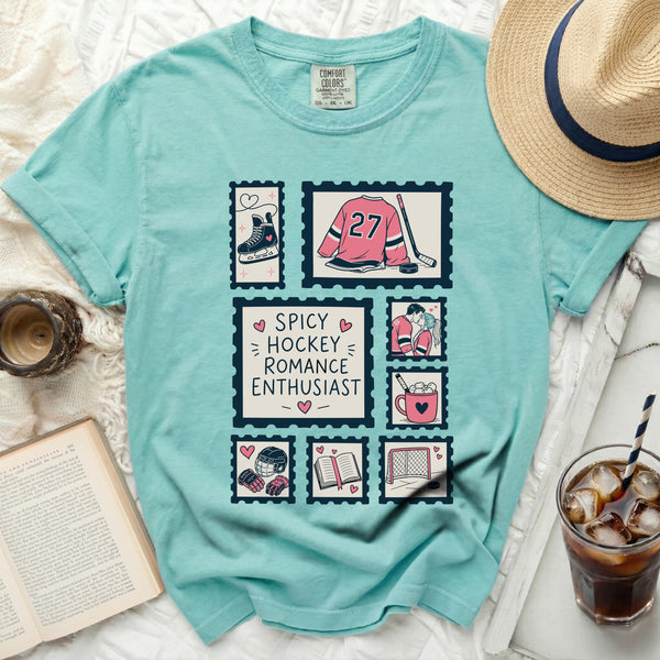 Spicy Hockey Romance Enthusiast Tee in Island Reef