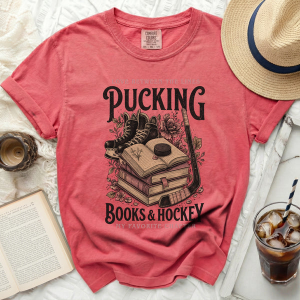 Pucking Books & Hockey Tee in Watermelon