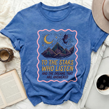 TO THE STARS WHO LISTEN AND THE DREAMS THAT ARE ANSWERED product type

T-shirt
Apparel
Clothing
Stars
Moon
Mountains
Fantasy
Dragon
Magical
Dreamer
Blue Tee
ACOTAR
Bookish
SJM Inspired
Night Court
Reader Gift
Celestial
Quote Shirt
Graphic Tee
Listener