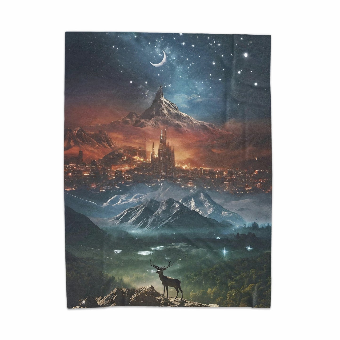 Mystical Nighttime Landscape with Deer Blanket