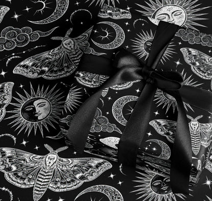 Celestial Moth and Sun Moon Patterned Gift Wrap Paper