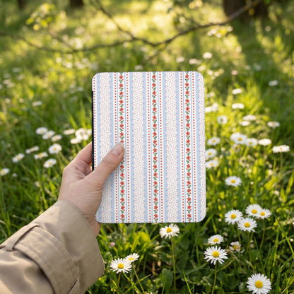 Floral Pattern Striped Notebook with Daisies Design