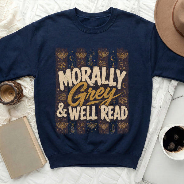 Morally Grey & Well Read Sweatshirt in Navy