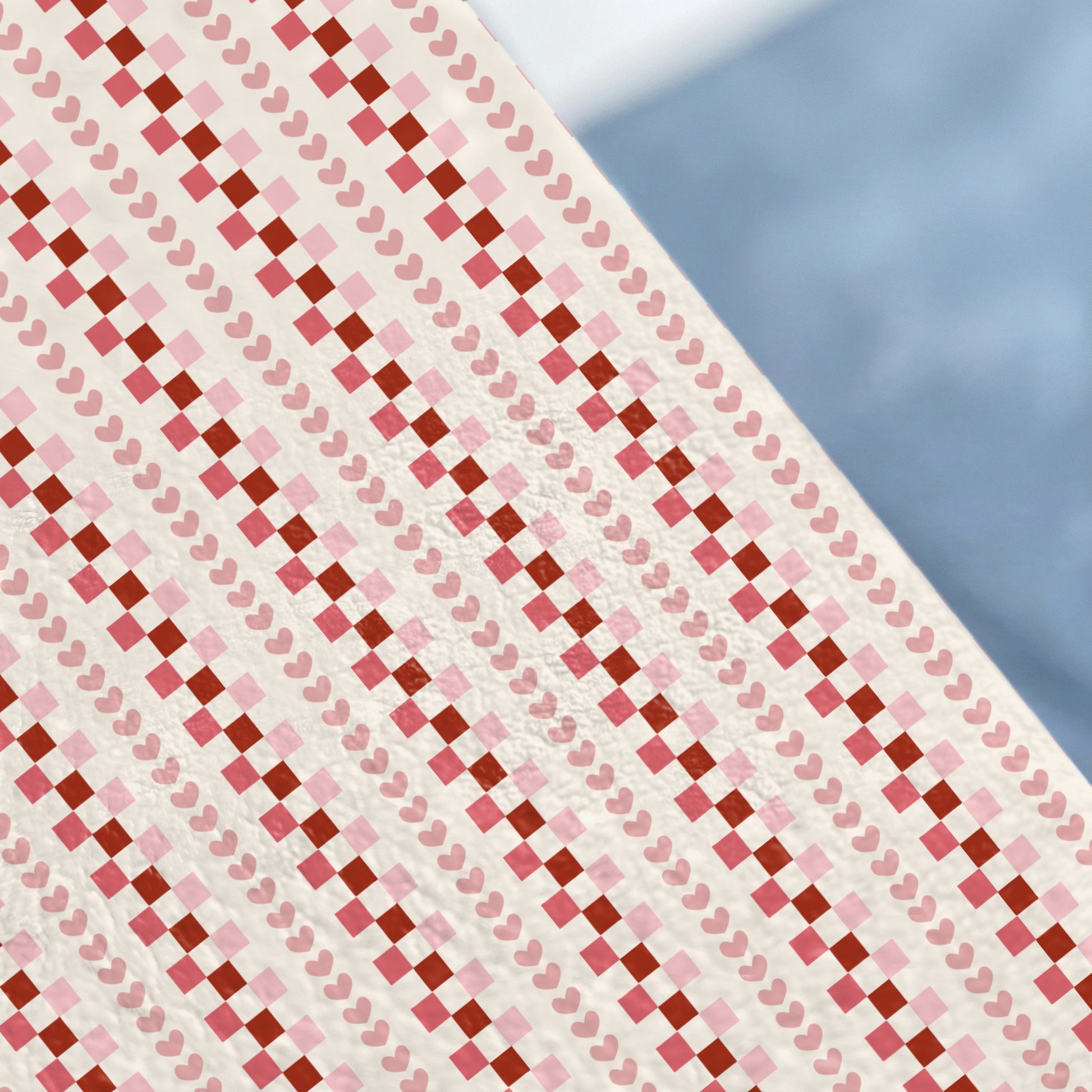 Red and White Heart and Checker Patterned Fabric