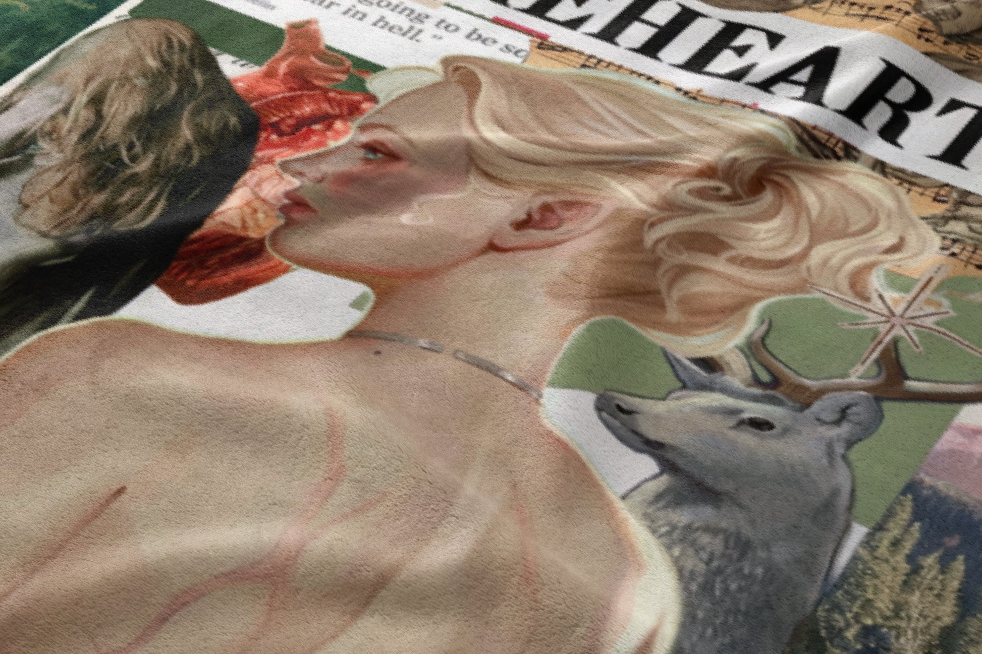 Dreamy Imagery of Woman and Deer Blanket