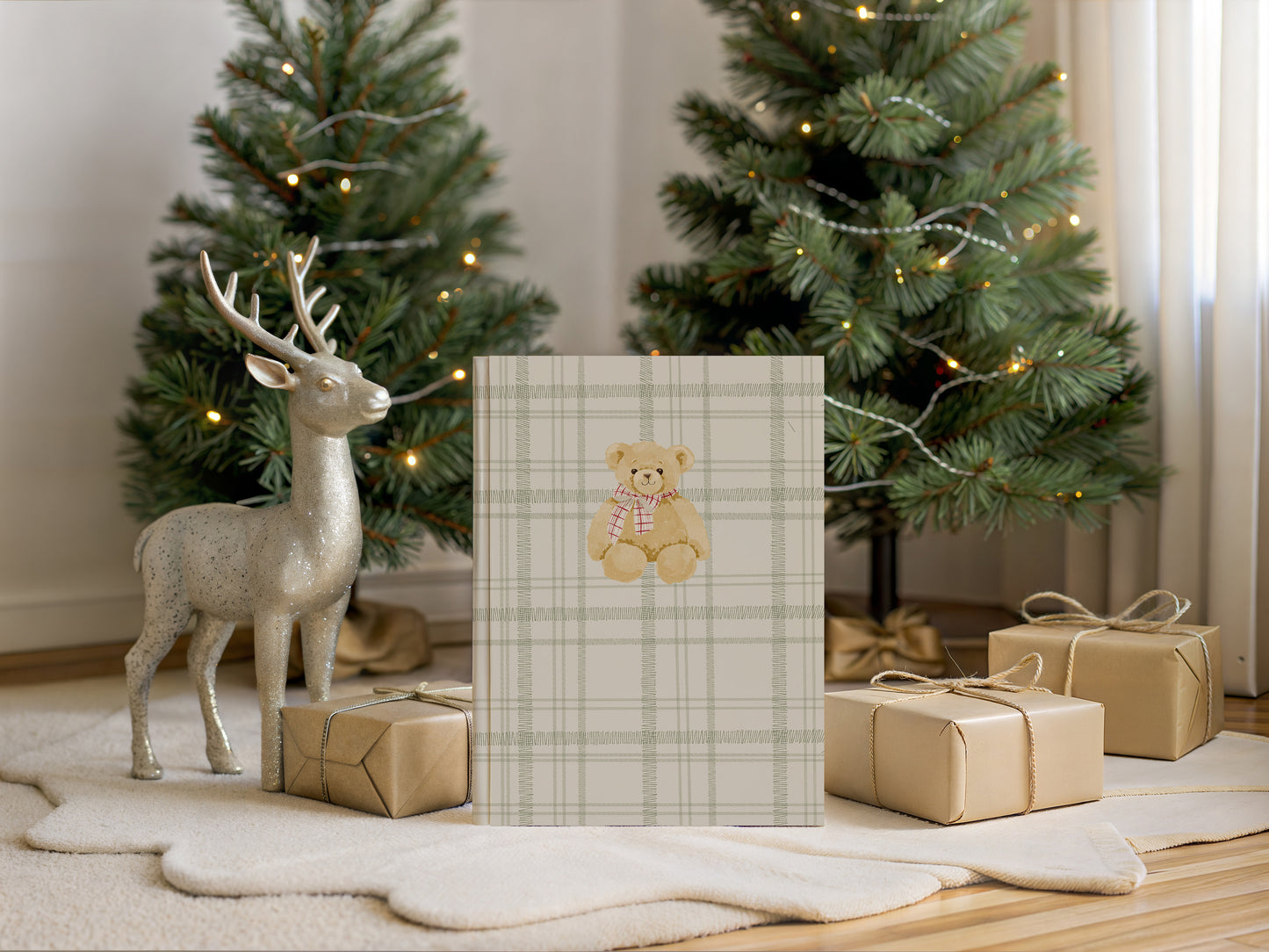 Plaid Pattern Teddy Bear Christmas Decor Poster