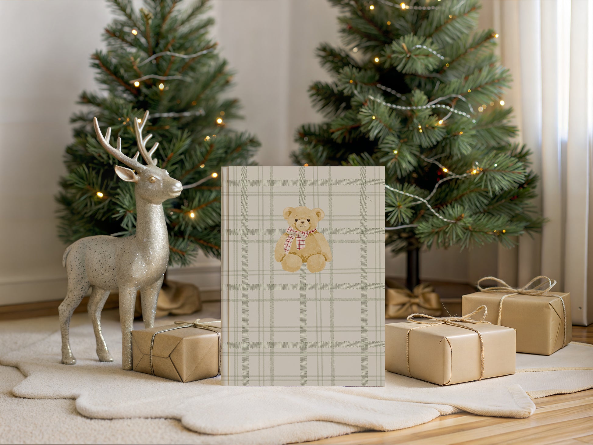 Plaid Pattern Teddy Bear Christmas Decor Poster