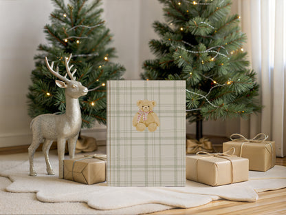 Plaid Pattern Teddy Bear Christmas Decor Poster