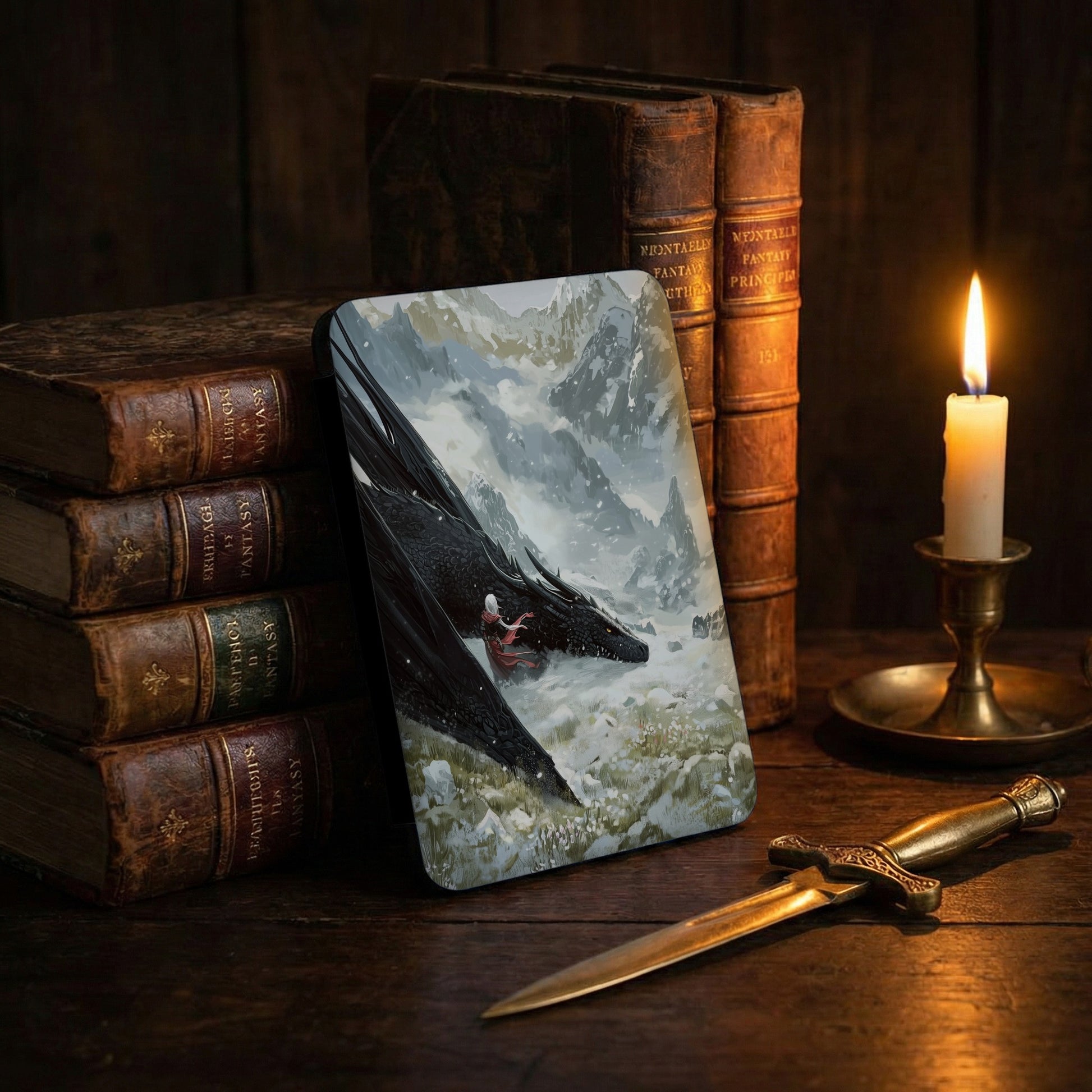 Person Dragon Icy Peaks Epic Fantasy Scene product type