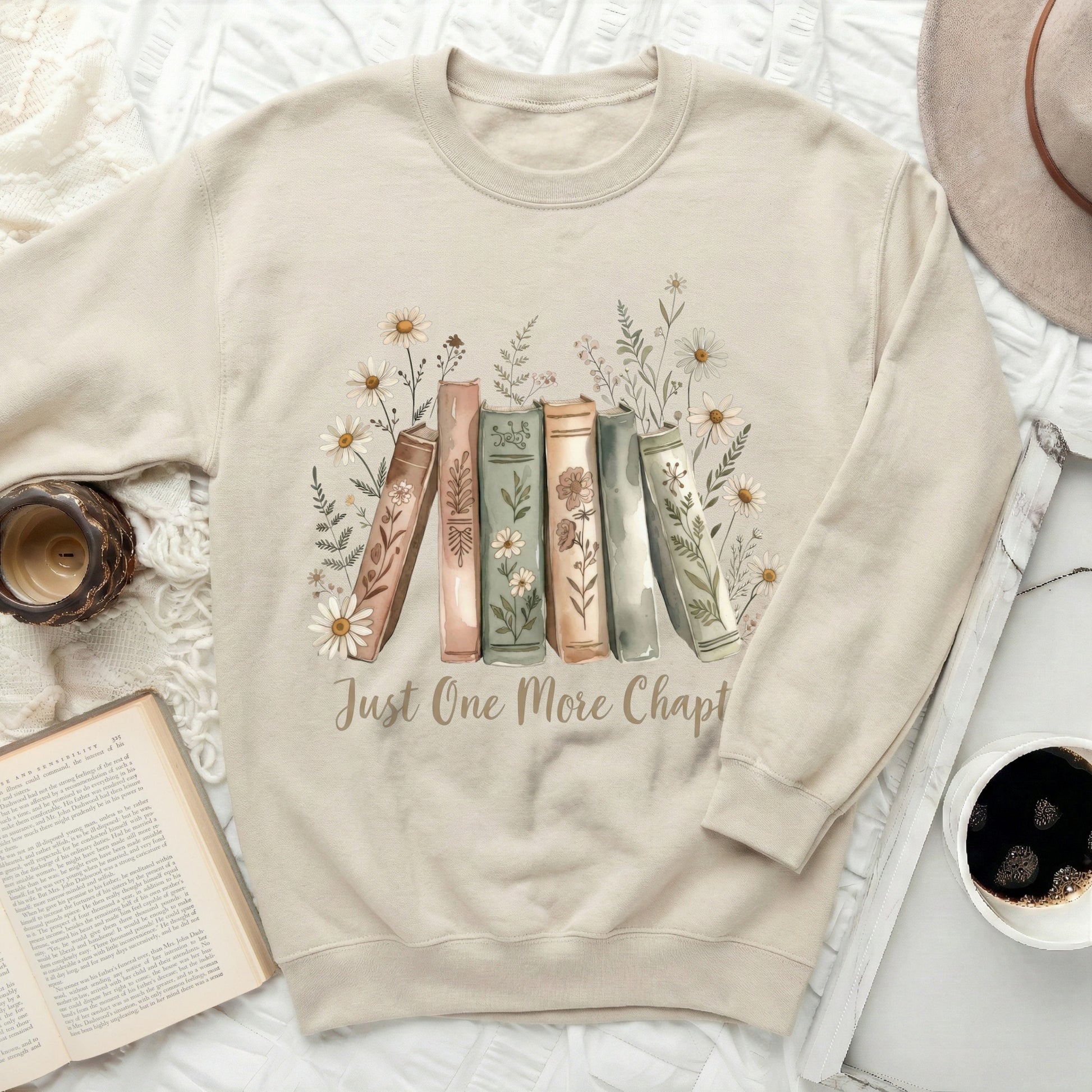 Just One More Chapter Floral Bookshelf Shirt